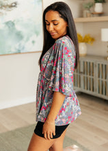 Load image into Gallery viewer, Dreamer Peplum Top in Grey and Pink Floral
