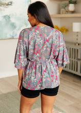 Load image into Gallery viewer, Dreamer Peplum Top in Grey and Pink Floral