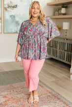 Load image into Gallery viewer, Dreamer Peplum Top in Grey and Pink Floral