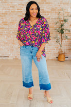 Load image into Gallery viewer, Dreamer Peplum Top in Purple and Pink Floral