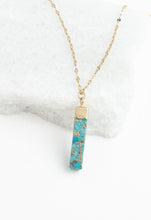 Load image into Gallery viewer, 14k gold plated stainless steel and natural turquoise pendant on a 14k dainty gold plated stainless steel chain.