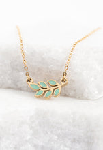 Load image into Gallery viewer, Minimalist dainty gold-plated necklace with small mint leaf pendant 