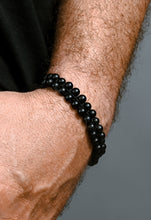 Load image into Gallery viewer, Helix Matte Black Agate Rope Beaded Bracelet