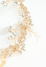 Load image into Gallery viewer, Ethereal Vine Gold Crystal and Pearl Silk Ribbon Headband