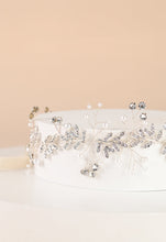 Load image into Gallery viewer, Ethereal Vine Silver Crystal and Pearl Silk Ribbon Headband