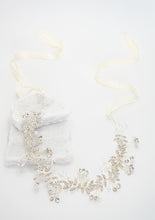 Load image into Gallery viewer, Ethereal Vine Silver Crystal and Pearl Silk Ribbon Headband