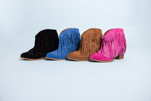 Load image into Gallery viewer, Amos Fringe Ankle Bootie in Magenta Suede