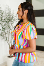 Load image into Gallery viewer, Chromatide Puff Sleeve Blouse in Mint/Orange