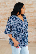 Load image into Gallery viewer, Dreamer Peplum Top in Navy and Pink Paisley