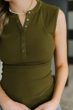 Load image into Gallery viewer, Everyday Edge Knit Henley Tank in Camo Green