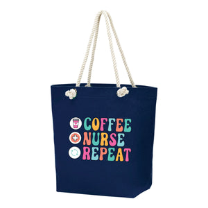 Coffee, Nurse, Repeat Navy Castaway Tote