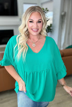 Load image into Gallery viewer, Airflow Peplum Ruffle Sleeve Top in Emerald