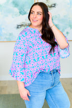 Load image into Gallery viewer, Lizzy Bell Sleeve Top in Mint and Pink Damask