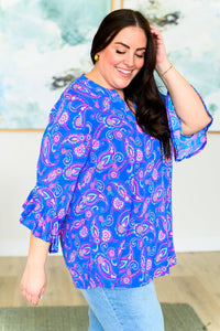 Lizzy Bell Sleeve Top in Royal Paisley