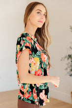 Load image into Gallery viewer, Lizzy Cap Sleeve Top in Black Garden Floral