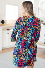 Load image into Gallery viewer, Lizzy Dress in Navy Rainbow Leopard