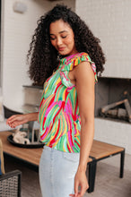 Load image into Gallery viewer, Lizzy Flutter Sleeve Top in Green Multi Abstract Stripe