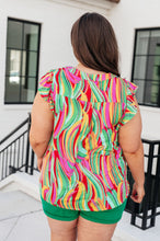 Load image into Gallery viewer, Lizzy Flutter Sleeve Top in Green Multi Abstract Stripe