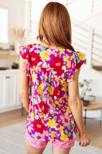 Load image into Gallery viewer, Lizzy Flutter Sleeve Top in Magenta and Yellow Floral