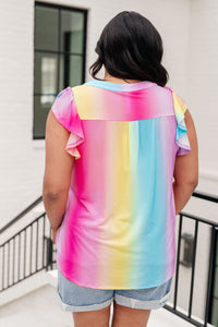 Lizzy Flutter Sleeve Top in Ombre Rainbow