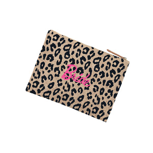 Hot Pink Bride Leopard Burlap Zip Pouch