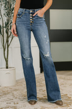 Load image into Gallery viewer, Marion Mid Rise Button Fly Flare with Destroy Fray Hem