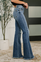 Load image into Gallery viewer, Marion Mid Rise Button Fly Flare with Destroy Fray Hem