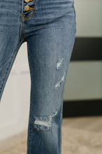 Load image into Gallery viewer, Marion Mid Rise Button Fly Flare with Destroy Fray Hem