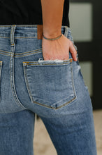 Load image into Gallery viewer, Marion Mid Rise Button Fly Flare with Destroy Fray Hem