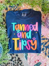 Load image into Gallery viewer, Tanned &amp; Tipsy in Navy Graphic Tee
