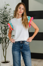 Load image into Gallery viewer, Petals &amp; Poise Floral Flutter Sleeve Top in White