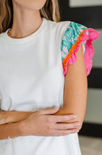 Load image into Gallery viewer, Petals &amp; Poise Floral Flutter Sleeve Top in White