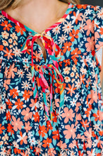 Load image into Gallery viewer, Petal to the Metal Flutter Sleeve Dress in Navy/Coral