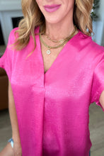 Load image into Gallery viewer, Pleat Front V-Neck Top in Hot Pink