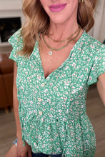 Load image into Gallery viewer, Flirty and Thriving Floral Flutter Sleeve Top in Green