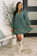 Load image into Gallery viewer, Plaid Perspective Split Neck Long Sleeve Dress