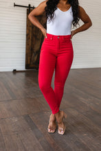 Load image into Gallery viewer, Ruby High Rise Control Top Garment Dyed Skinny Jeans in Red