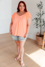 Load image into Gallery viewer, Ruched Cap Sleeve Top in Neon Orange