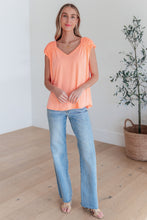 Load image into Gallery viewer, Ruched Cap Sleeve Top in Neon Orange