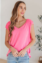 Load image into Gallery viewer, Ruched Cap Sleeve Top in Neon Pink