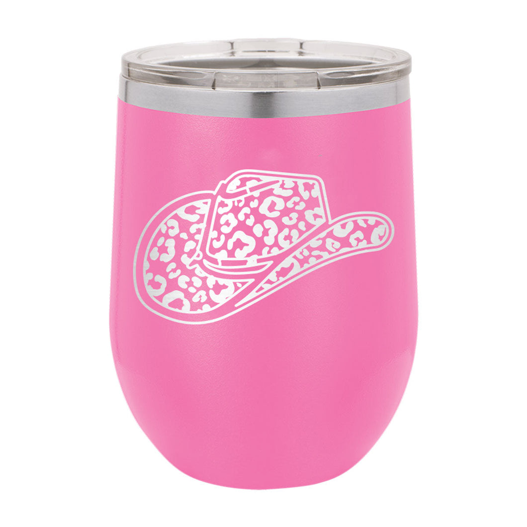 Leopard Cowgirl Hat Pink 12oz Tumbler