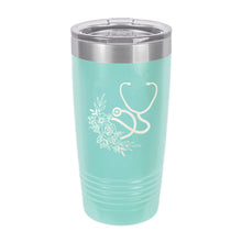 Load image into Gallery viewer, Floral Stethoscope Teal 20oz Tumbler