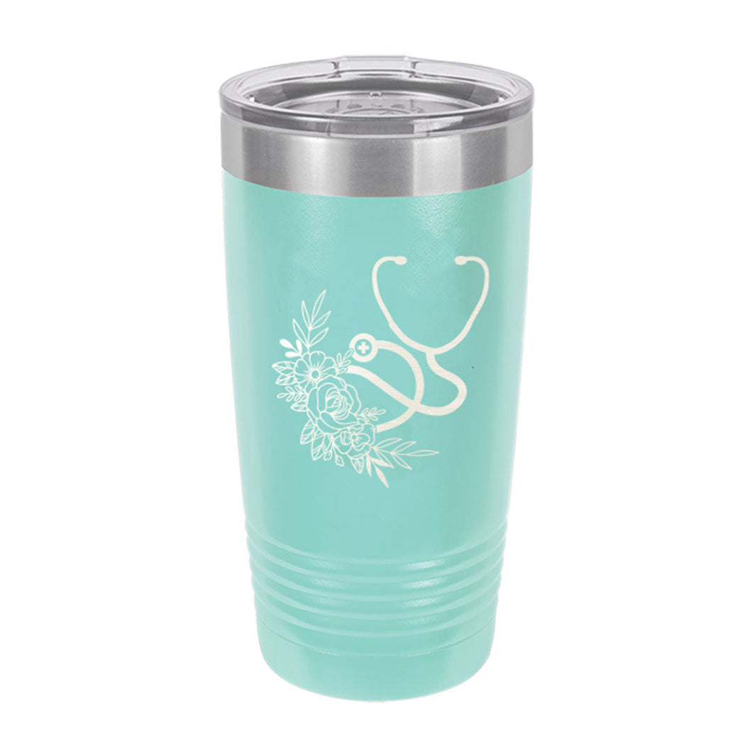 Floral Stethoscope Teal 20oz Tumbler