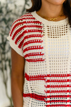 Load image into Gallery viewer, Vibes Don't Lie Net Tee Red Striped