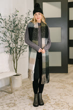 Load image into Gallery viewer, Wanderlust Wrap Oversized Plaid Fringe Scarf in Grey and Jade
