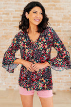 Load image into Gallery viewer, Willow Bell Sleeve Top in Black Multi Ditsy Floral