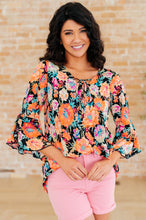 Load image into Gallery viewer, Willow Bell Sleeve Top in Black and Persimmon Floral