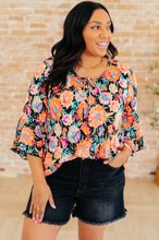 Load image into Gallery viewer, Willow Bell Sleeve Top in Black and Persimmon Floral