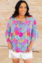 Load image into Gallery viewer, Willow Bell Sleeve Top in Bright Blue Floral