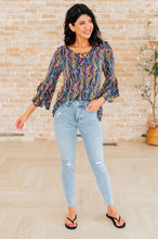 Load image into Gallery viewer, Willow Bell Sleeve Top in Navy Rainbow Rope